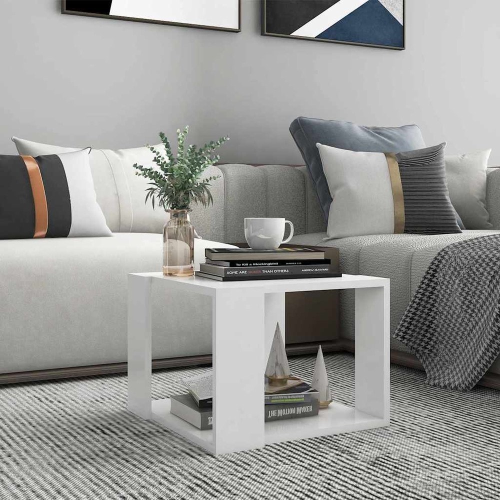Soffbord 40×40×30 cm / vardagsrumsbord med förvaring / litet sidobord – Vit