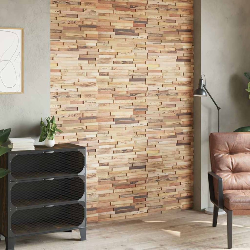 10 st väggpaneler 1,03 m² / väggbeklädnad i återvunnen teak / dekorpaneler – Natur