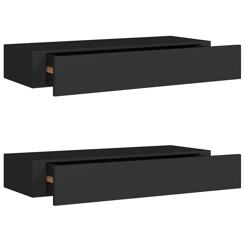 2 st vägghyllor med låda 60×23,5×10 cm / vägghängda lådhyllor – Svart