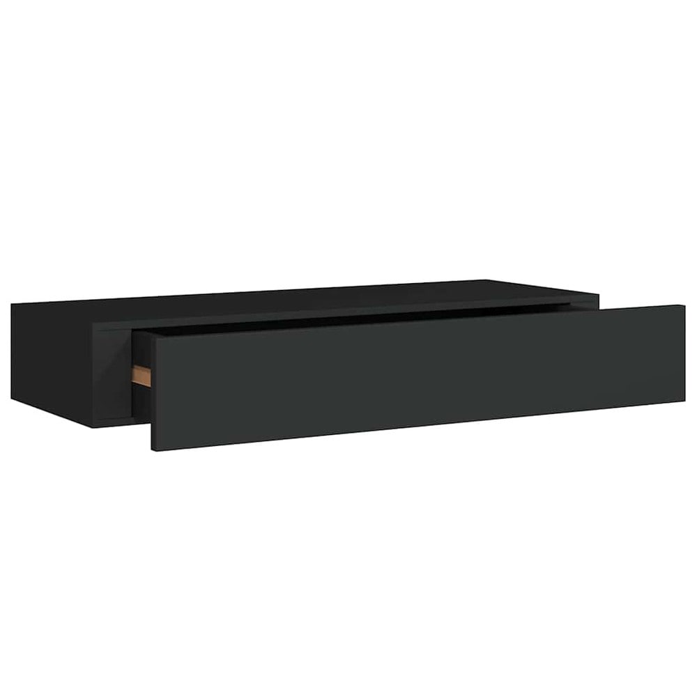 2 st vägghyllor med låda 60×23,5×10 cm / vägghängda lådhyllor – Svart