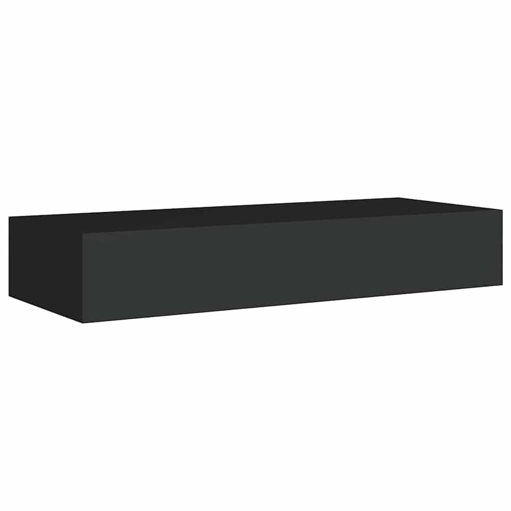 2 st vägghyllor med låda 60×23,5×10 cm / vägghängda lådhyllor – Svart