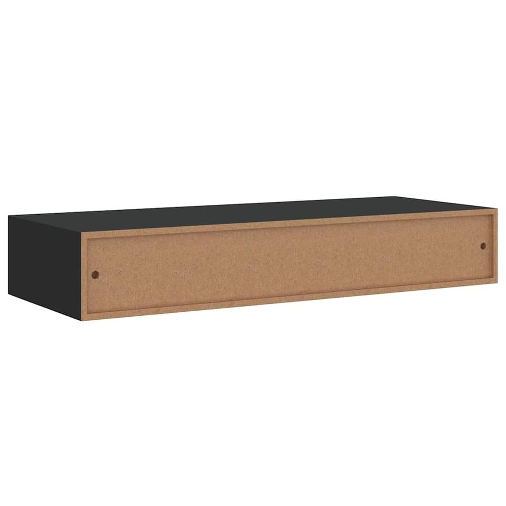 2 st vägghyllor med låda 60×23,5×10 cm / vägghängda lådhyllor – Svart