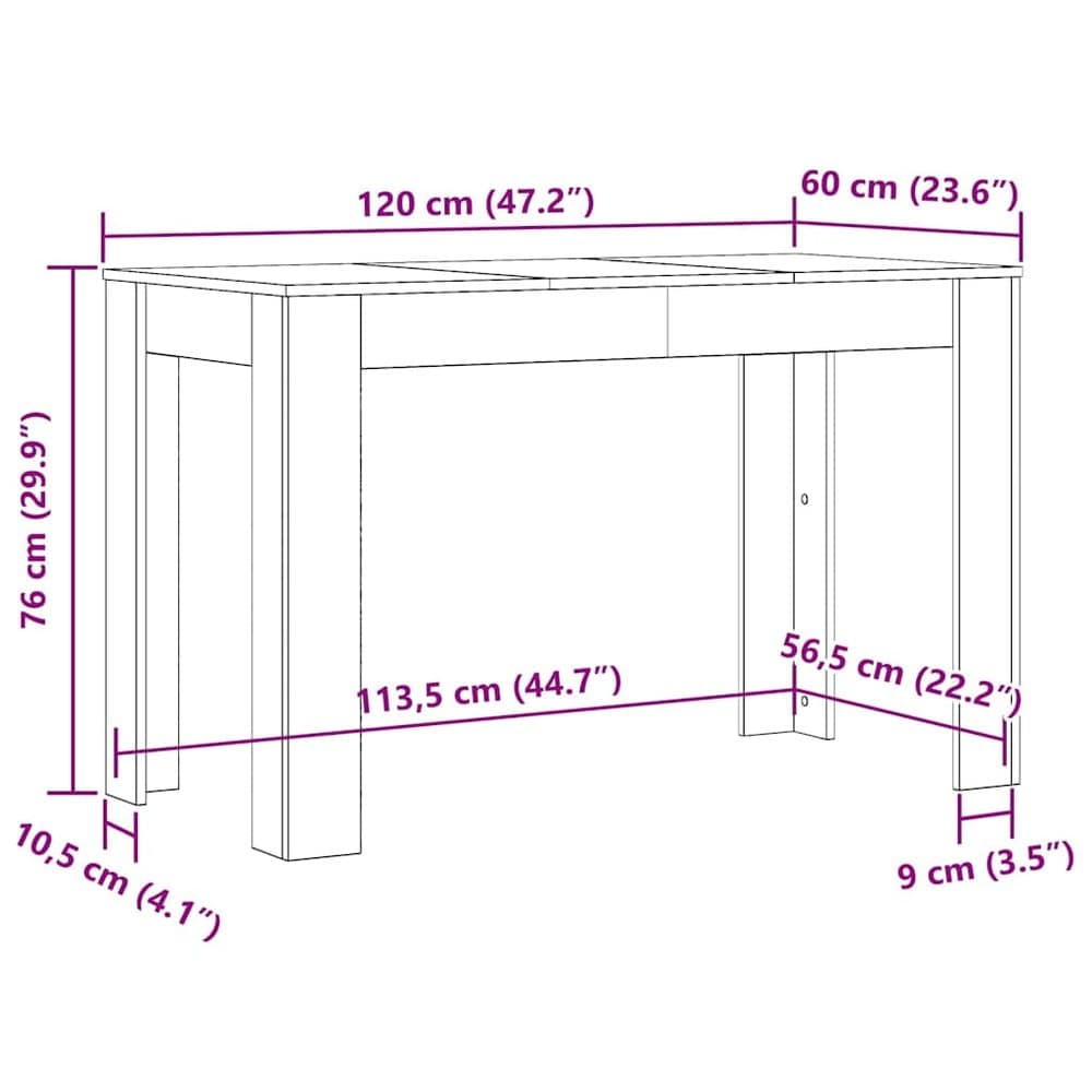 Matbord 120×60×76 cm / köksbord / rektangulärt bord – Vit