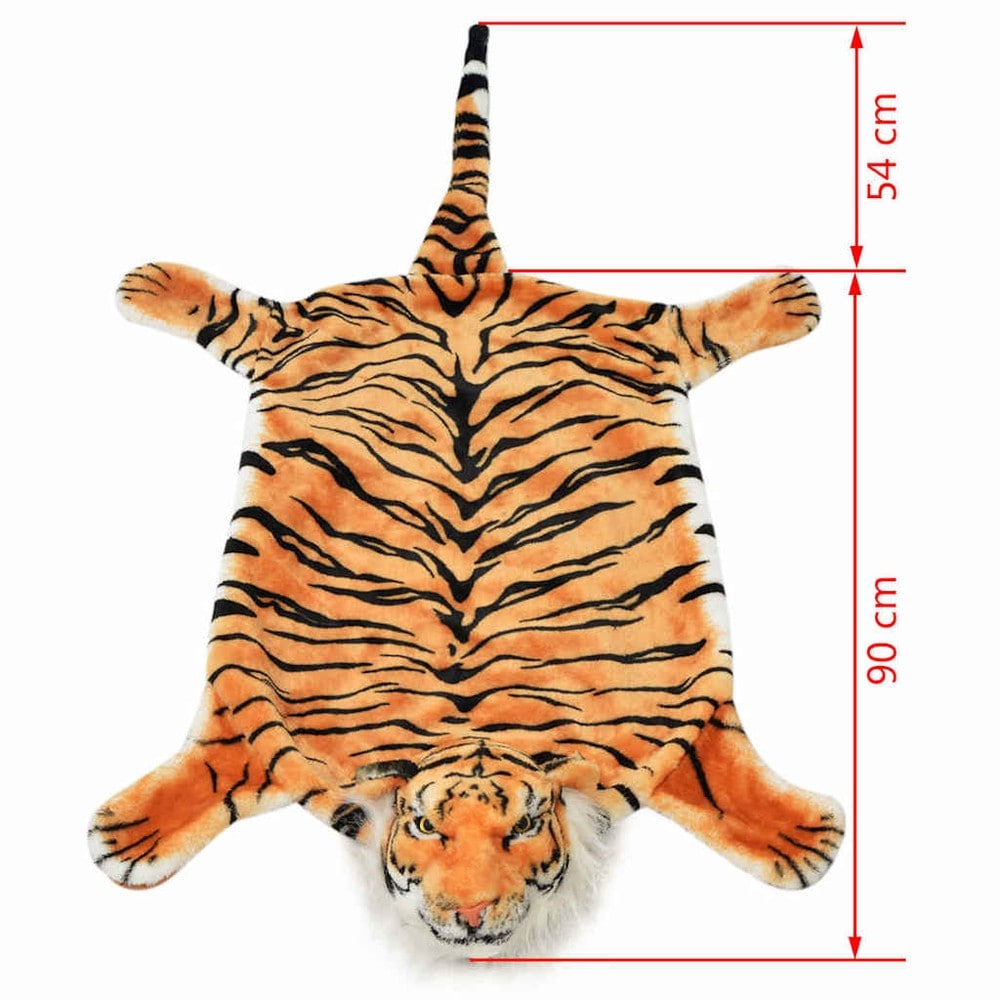 Tigermatta 144×78 cm / djurmatta i plysch / dekorativ tigerfäll – Brun