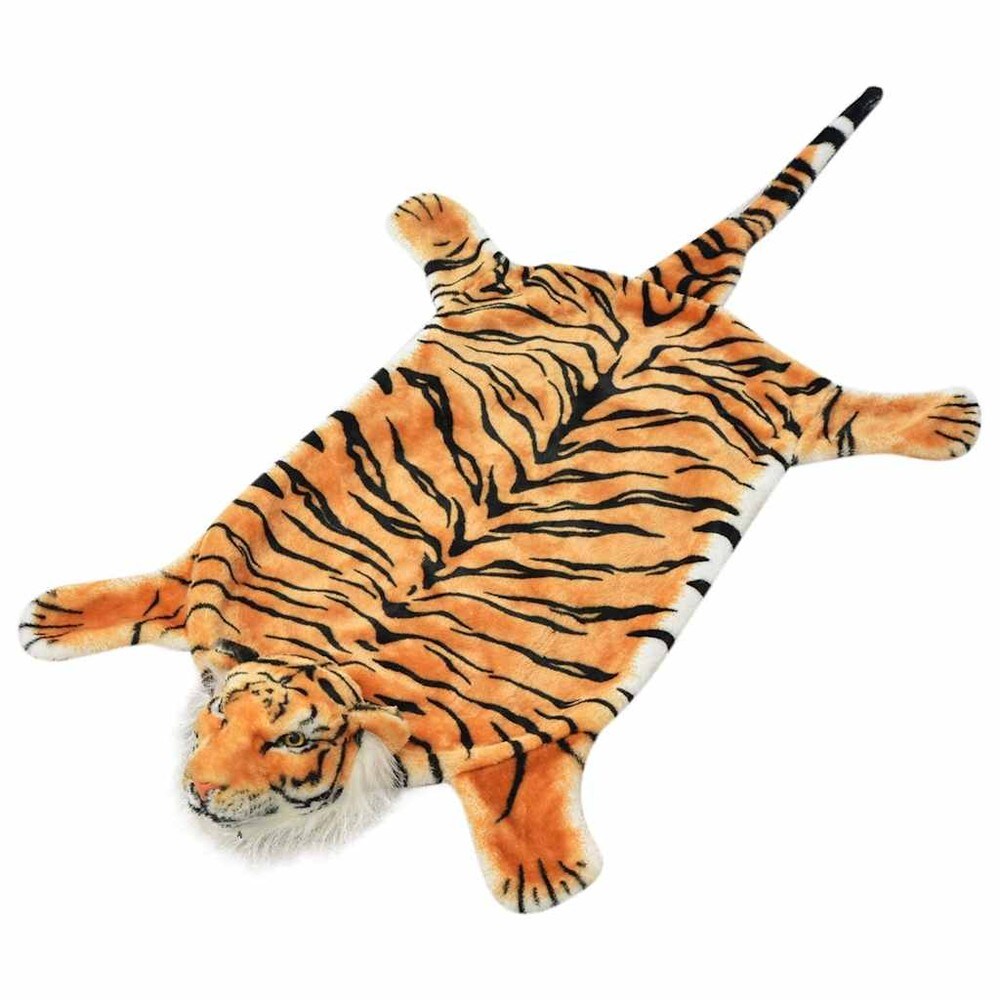 Tigermatta 144×78 cm / djurmatta i plysch / dekorativ tigerfäll – Brun