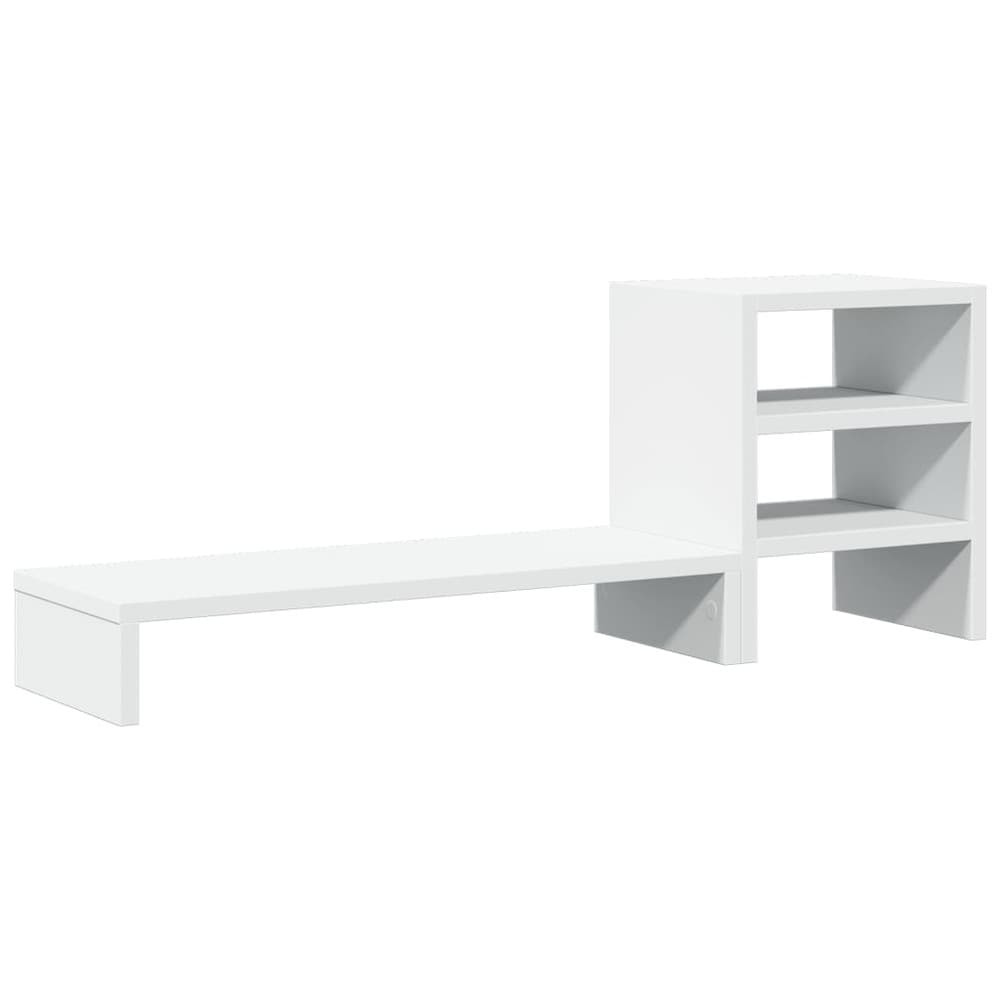 Skärmställ 80×20×30 cm / monitorställ med förvaring / skärmhöjare med hylla – Vit