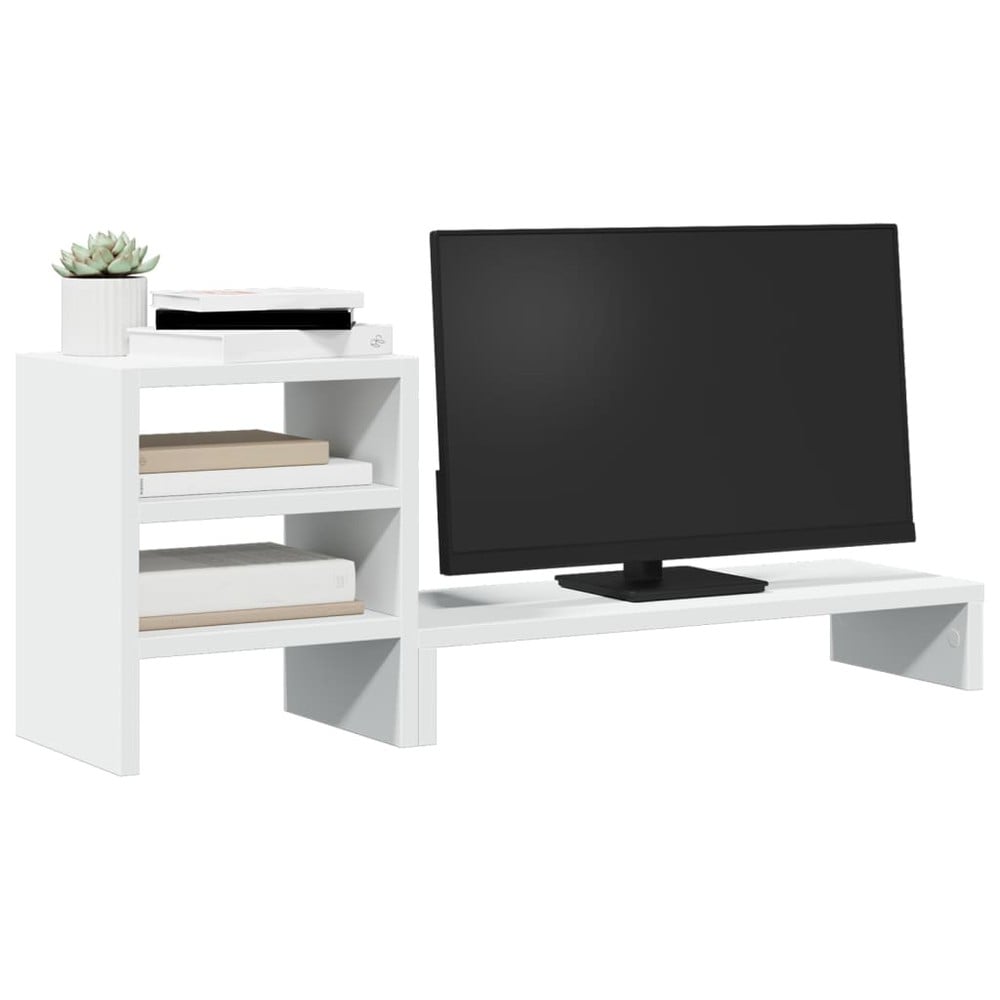 Skärmställ 80×20×30 cm / monitorställ med förvaring / skärmhöjare med hylla – Vit