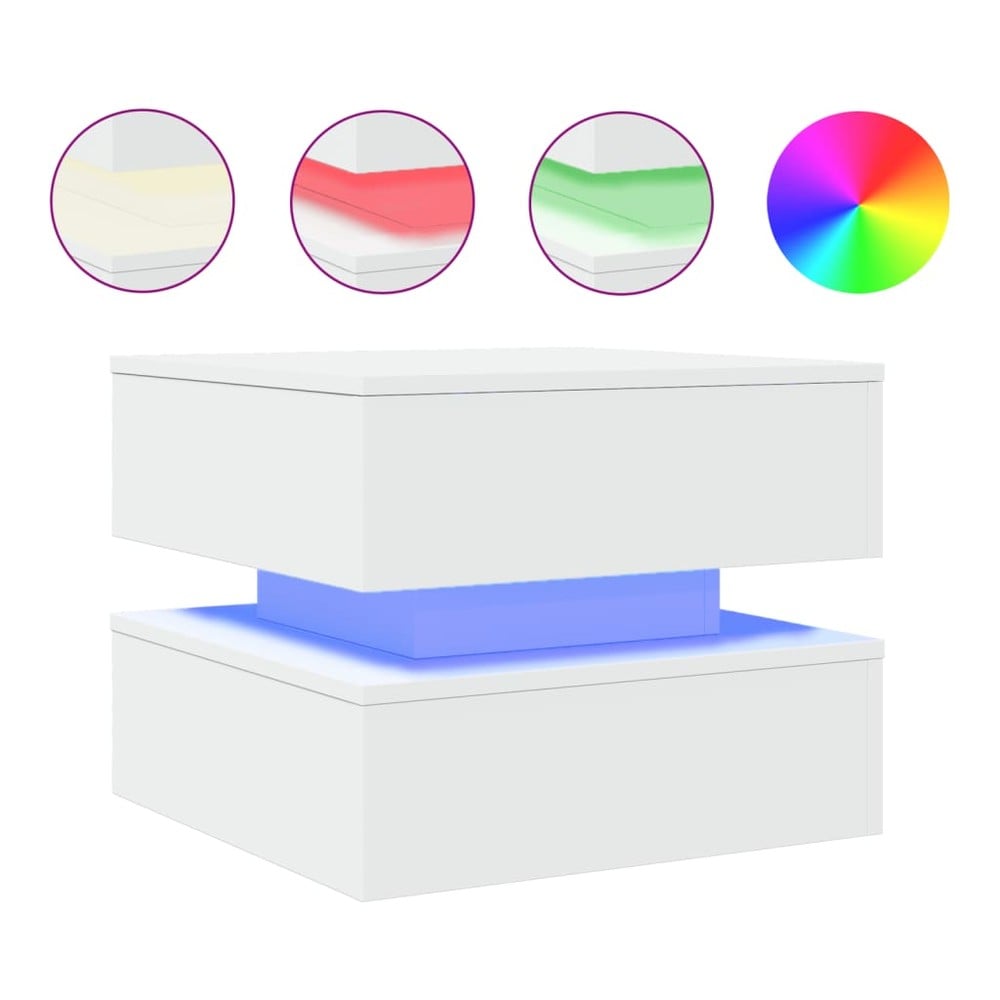 Soffbord 50×50×40 cm / vardagsrumsbord med RGB LED-belysning / sidobord – Vit
