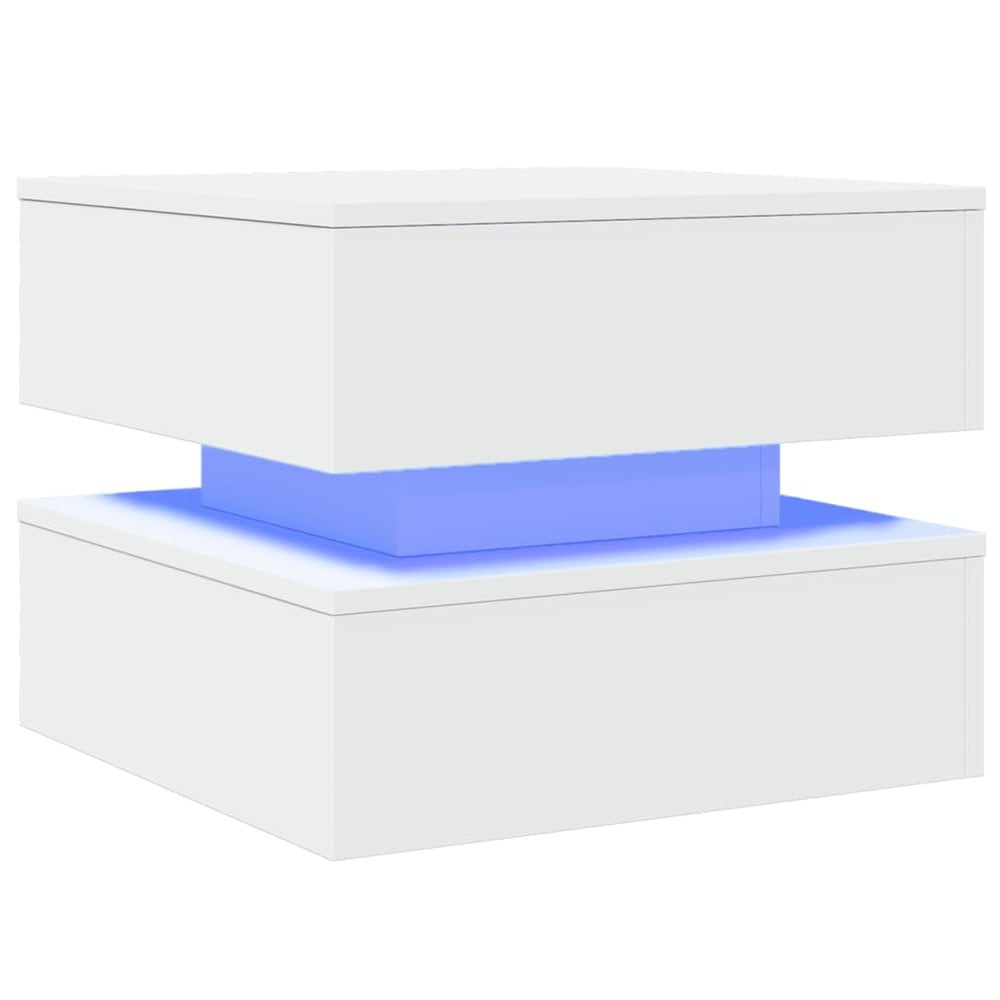 Soffbord 50×50×40 cm / vardagsrumsbord med RGB LED-belysning / sidobord – Vit