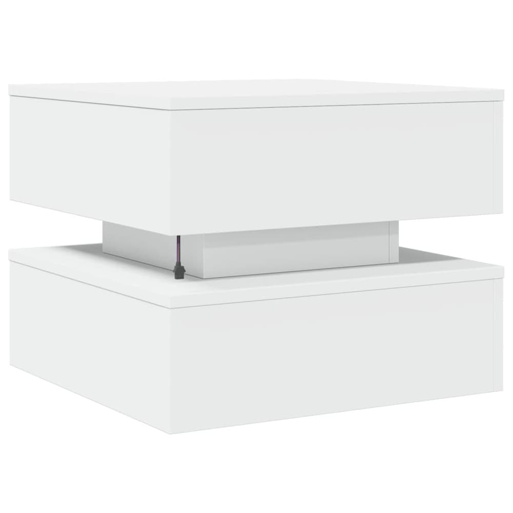 Soffbord 50×50×40 cm / vardagsrumsbord med RGB LED-belysning / sidobord – Vit