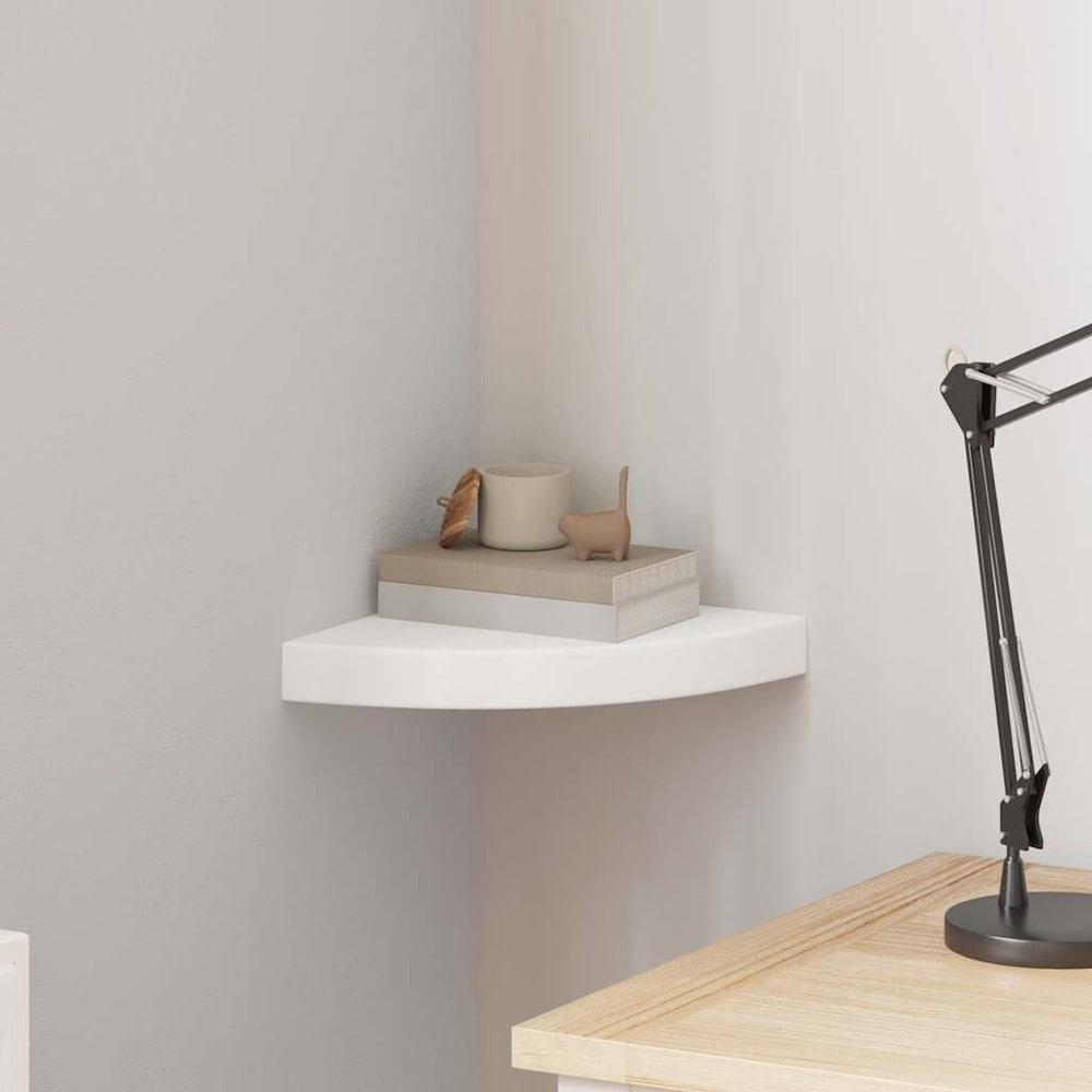 Hörnhylla 25×25×3,8 cm / svävande vägghylla med dold montering – Vit