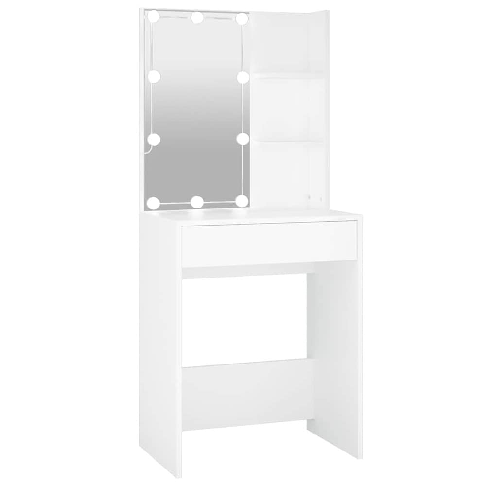 Sminkbord 60×40×140 cm / toalettbord med spegel och LED-belysning  – Vit