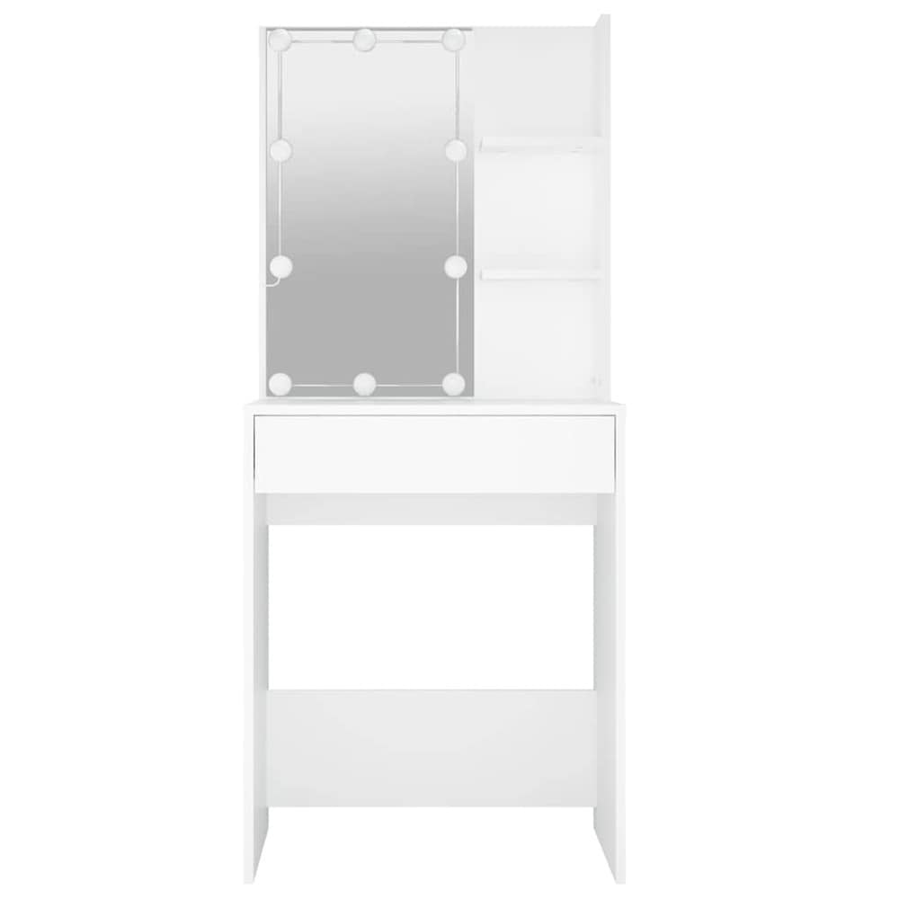 Sminkbord 60×40×140 cm / toalettbord med spegel och LED-belysning  – Vit