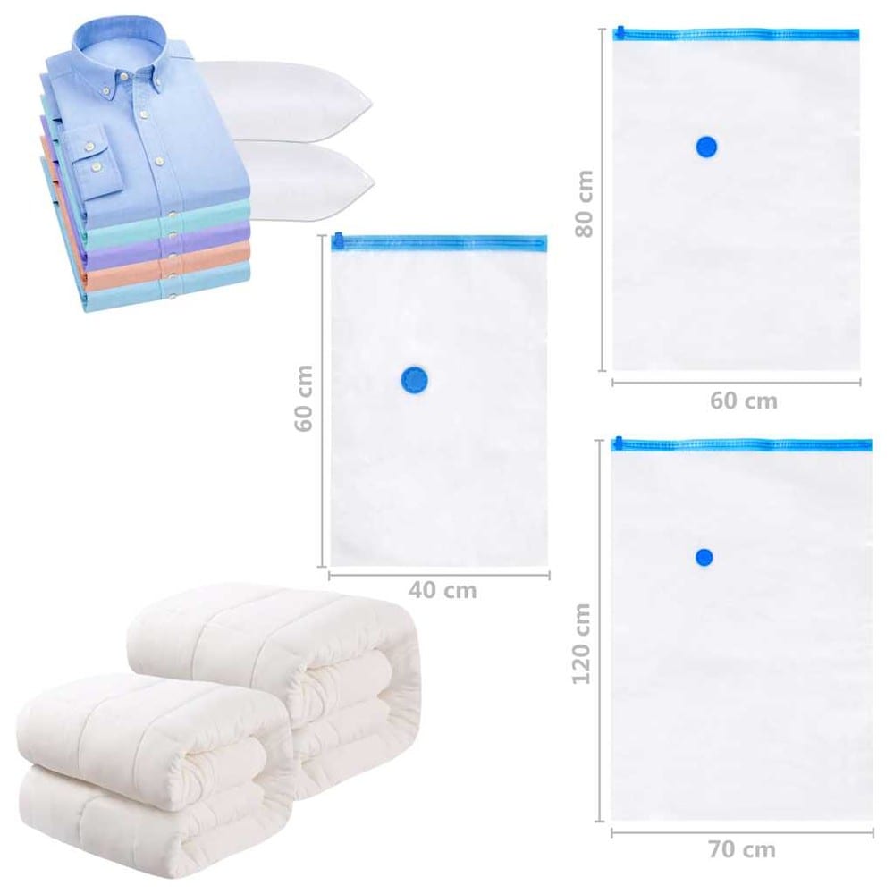10 st vakuumpåsar 80×60 cm / vakuumförvaring för kläder och sängkläder – Transparent/blå
