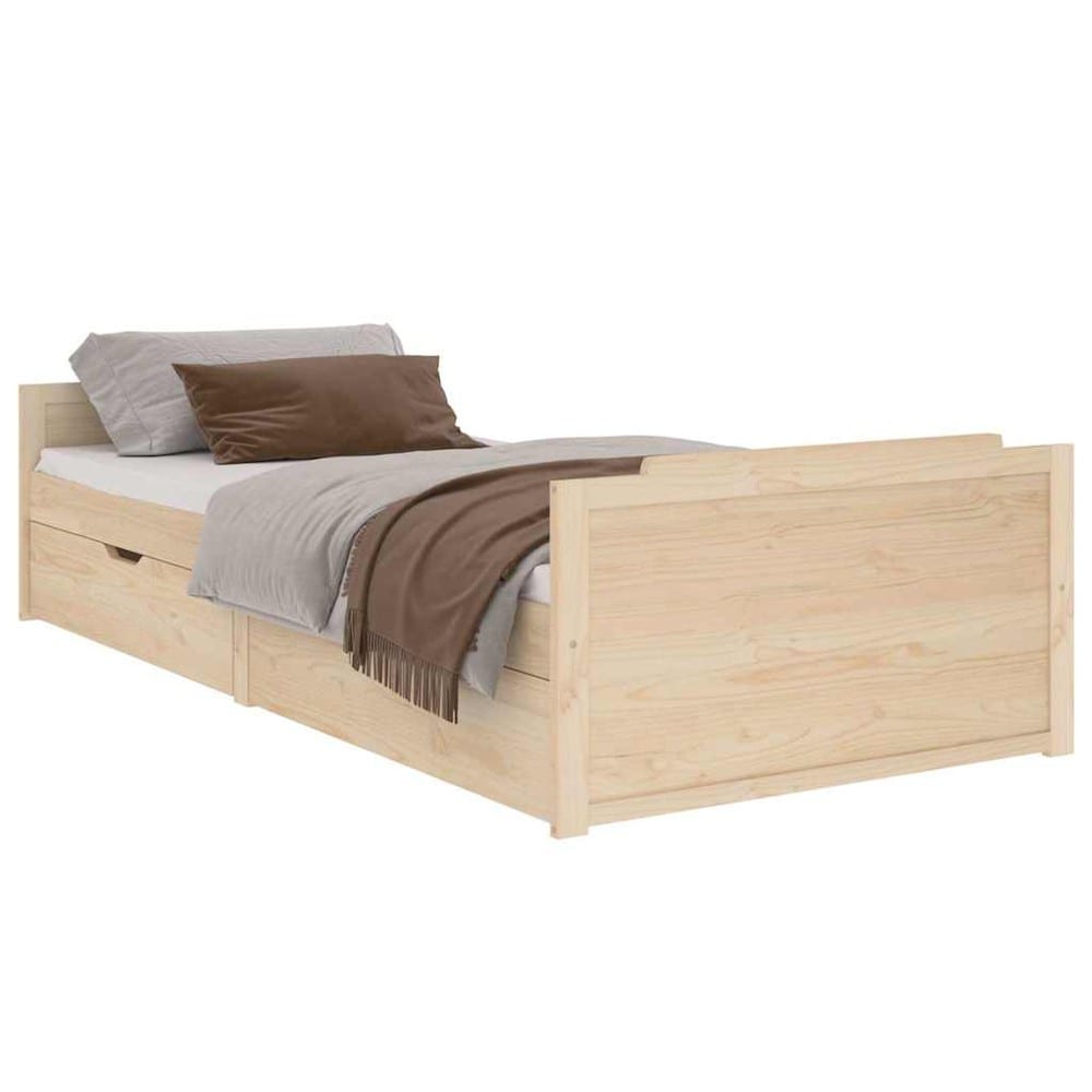 Sängram 90×200 cm / enkelsäng med förvaringslådor / säng i massiv furu – Natur