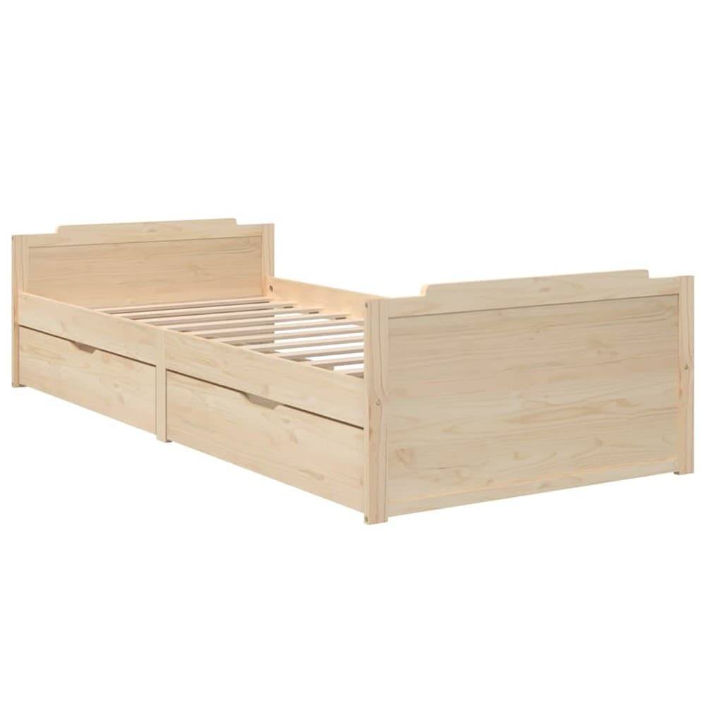Sängram 90×200 cm / enkelsäng med förvaringslådor / säng i massiv furu – Natur