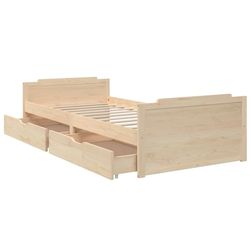 Sängram 90×200 cm / enkelsäng med förvaringslådor / säng i massiv furu – Natur