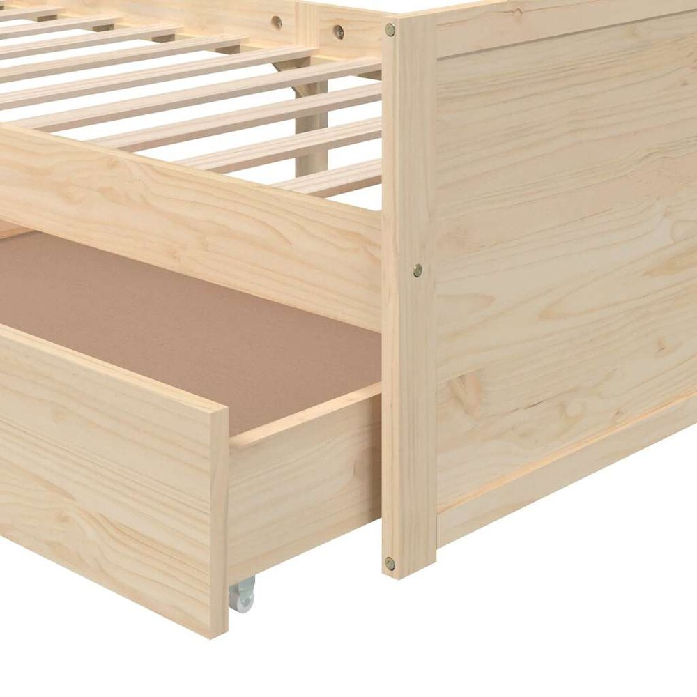 Sängram 90×200 cm / enkelsäng med förvaringslådor / säng i massiv furu – Natur