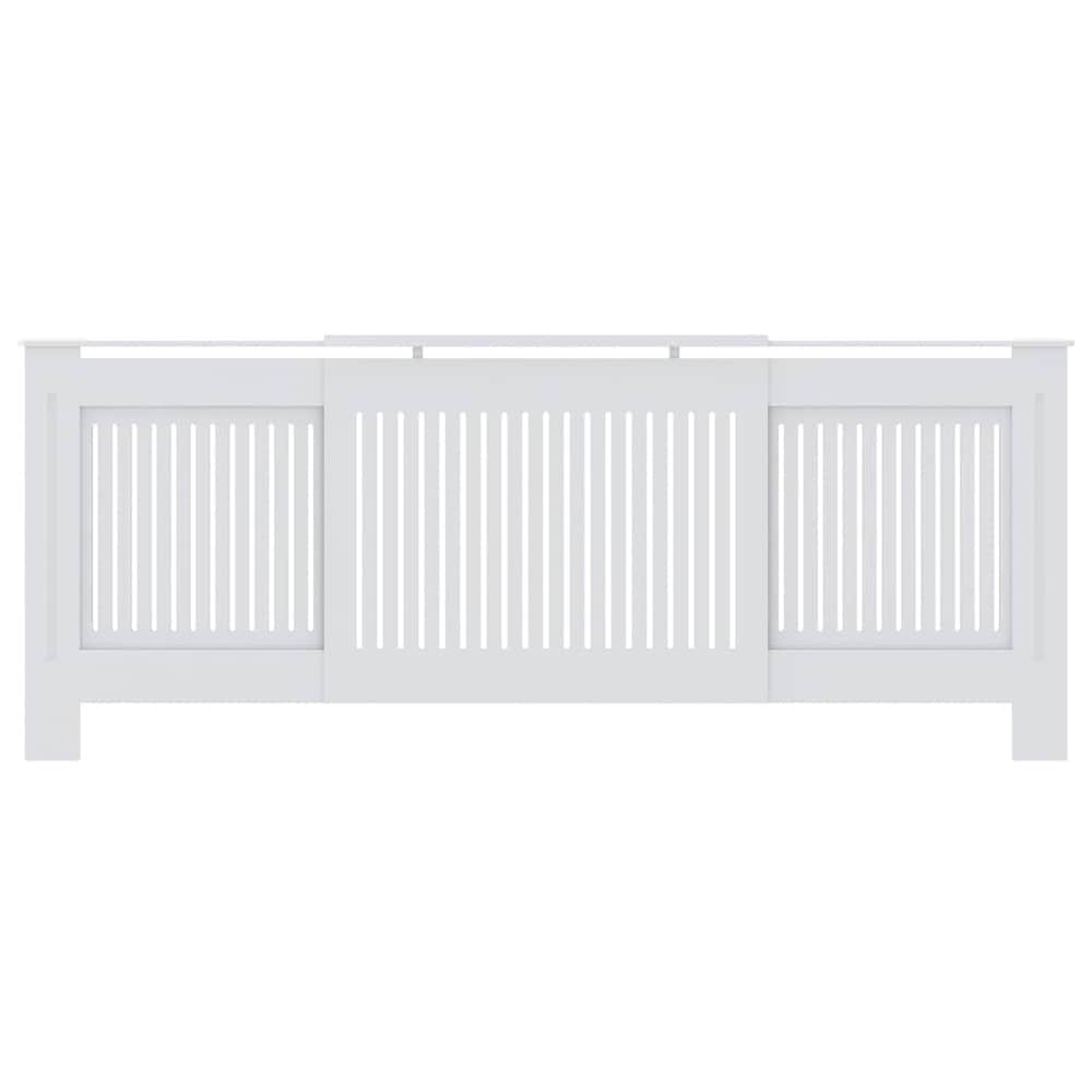 Elementskydd 142–205×20,5×81,5 cm / radiatorskydd med ribbor och hylla – Vit