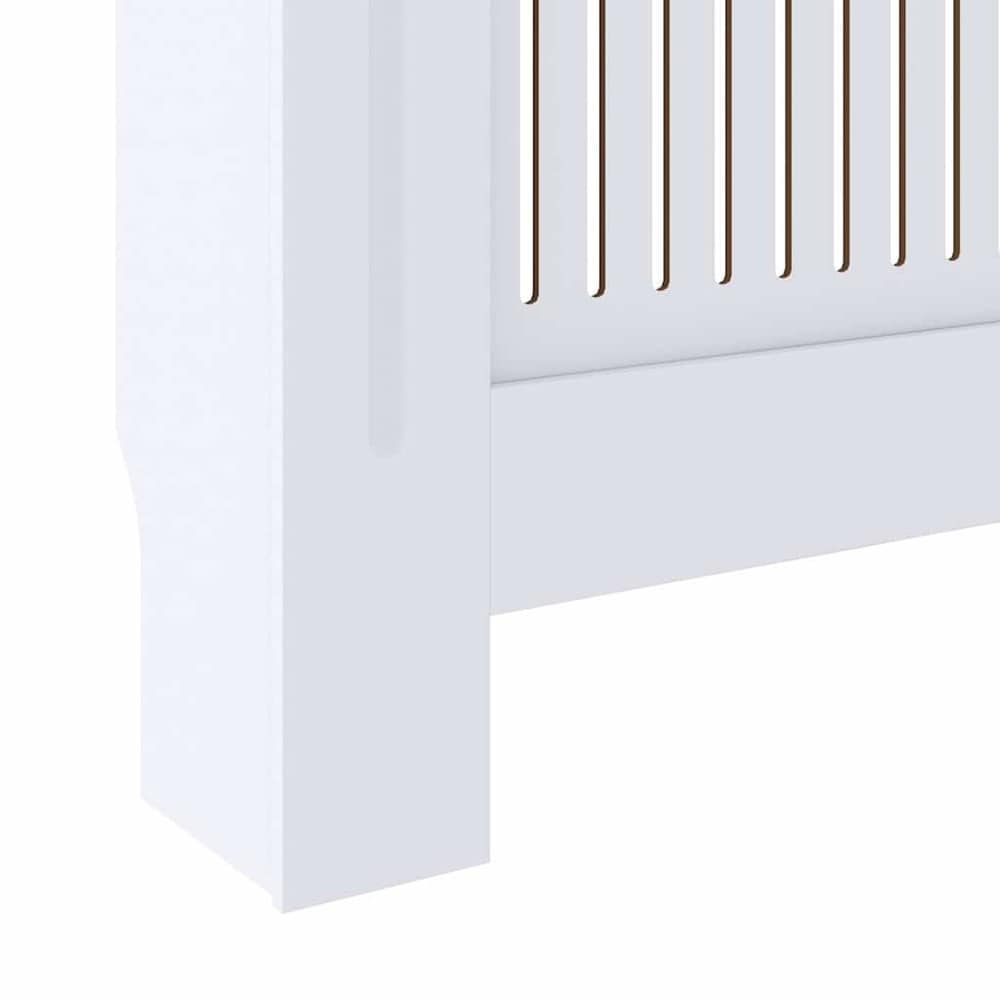 Elementskydd 142–205×20,5×81,5 cm / radiatorskydd med ribbor och hylla – Vit