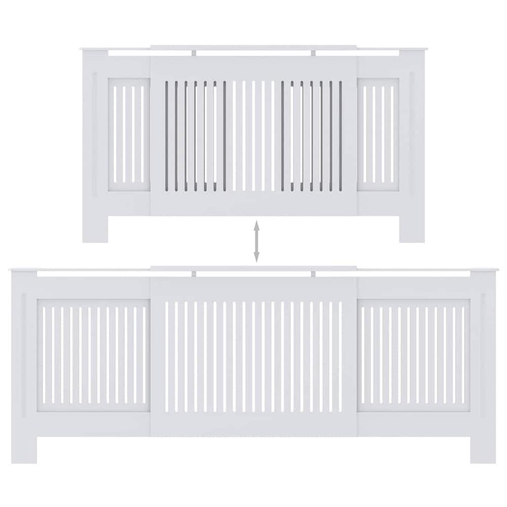 Elementskydd 142–205×20,5×81,5 cm / radiatorskydd med ribbor och hylla – Vit