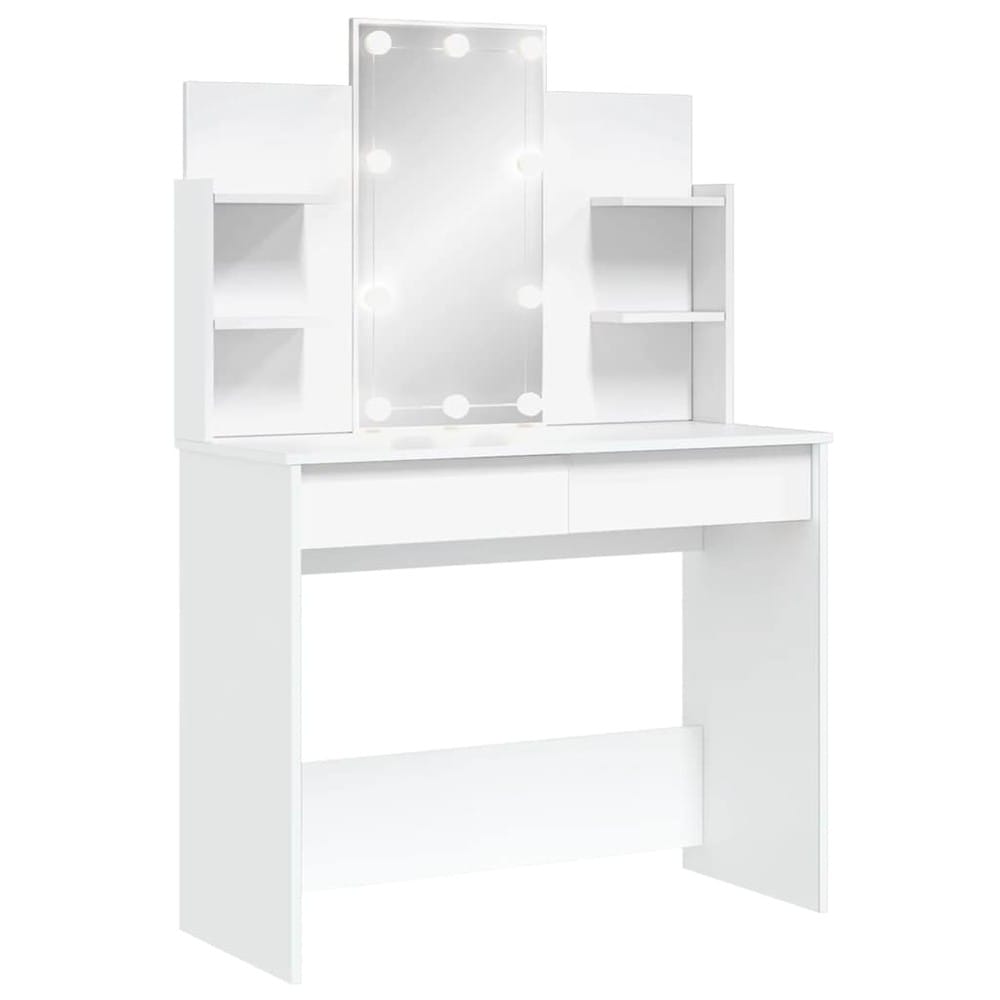 Sminkbord 96×40×142 cm / toalettbord med spegel och LED-belysning – Vit