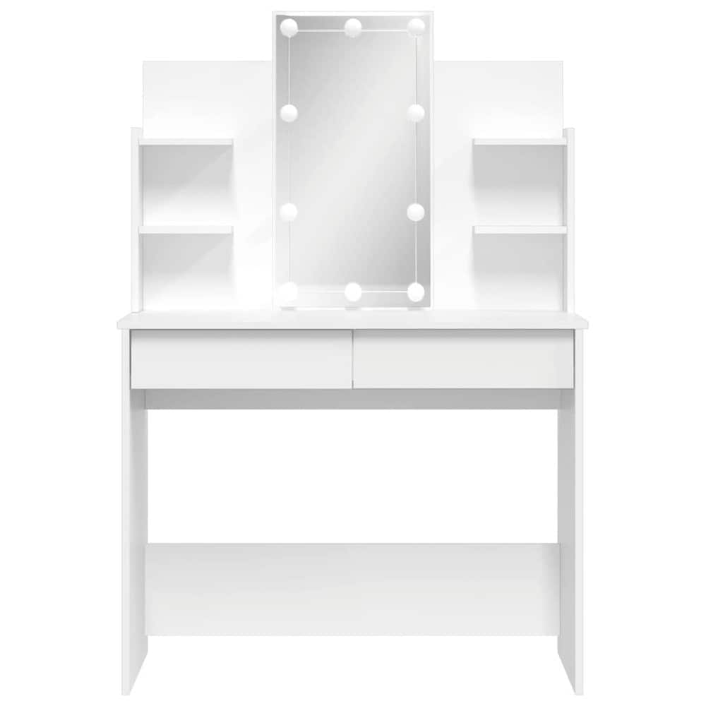 Sminkbord 96×40×142 cm / toalettbord med spegel och LED-belysning – Vit