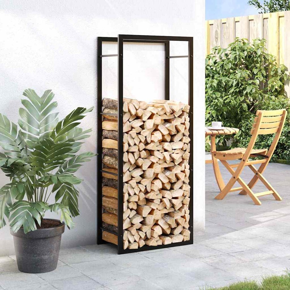 Vedställ 50×28×132 cm / vedförvaring i stål / vedstativ – Mattsvart