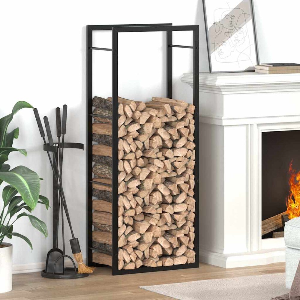 Vedställ 50×28×132 cm / vedförvaring i stål / vedstativ – Mattsvart