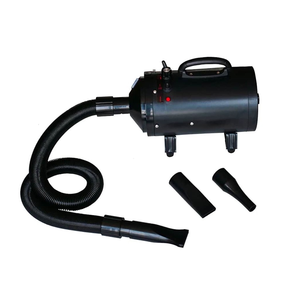 Hundfön 2400 W / pälsfön med justerbart luftflöde / pälstork med 3 munstycken – Svart