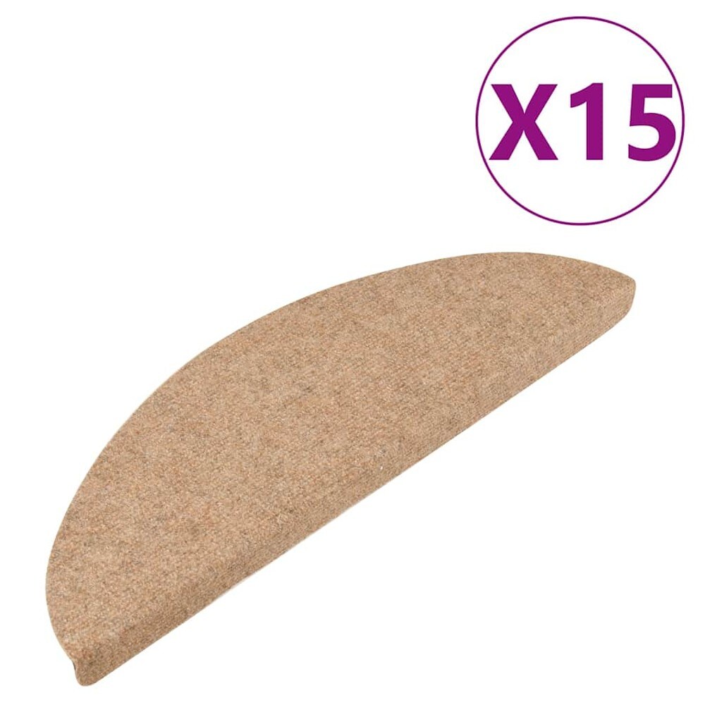 15 st trappstegsmattor 56×17×3 cm / självhäftande trappmattor i nålfilt – Beige