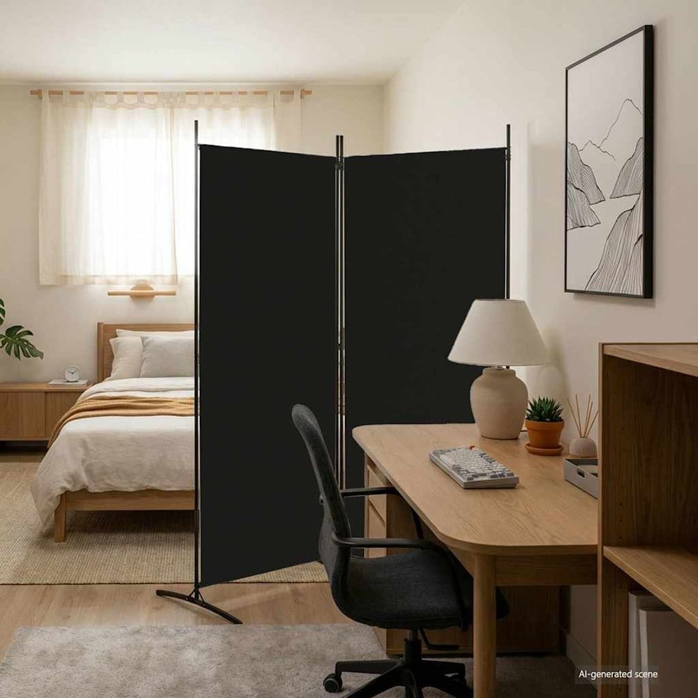 Rumsavdelare 175×180 cm / vikbar skärmvägg med 2 paneler / vikvägg – Svart