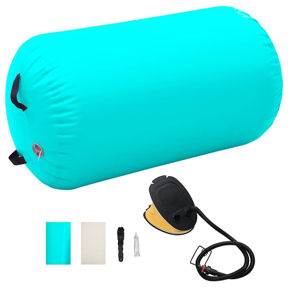 Air Roll 100×60 cm / uppblåsbar gymnastikrulle med fotpump / träningsrulle – Grön