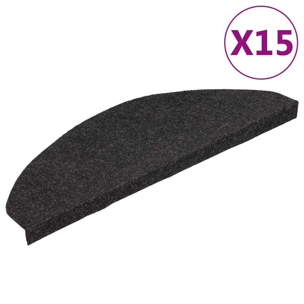 15 st trappstegsmattor 65×22,5×3,5 cm / självhäftande trappmattor i nålfilt – Svart