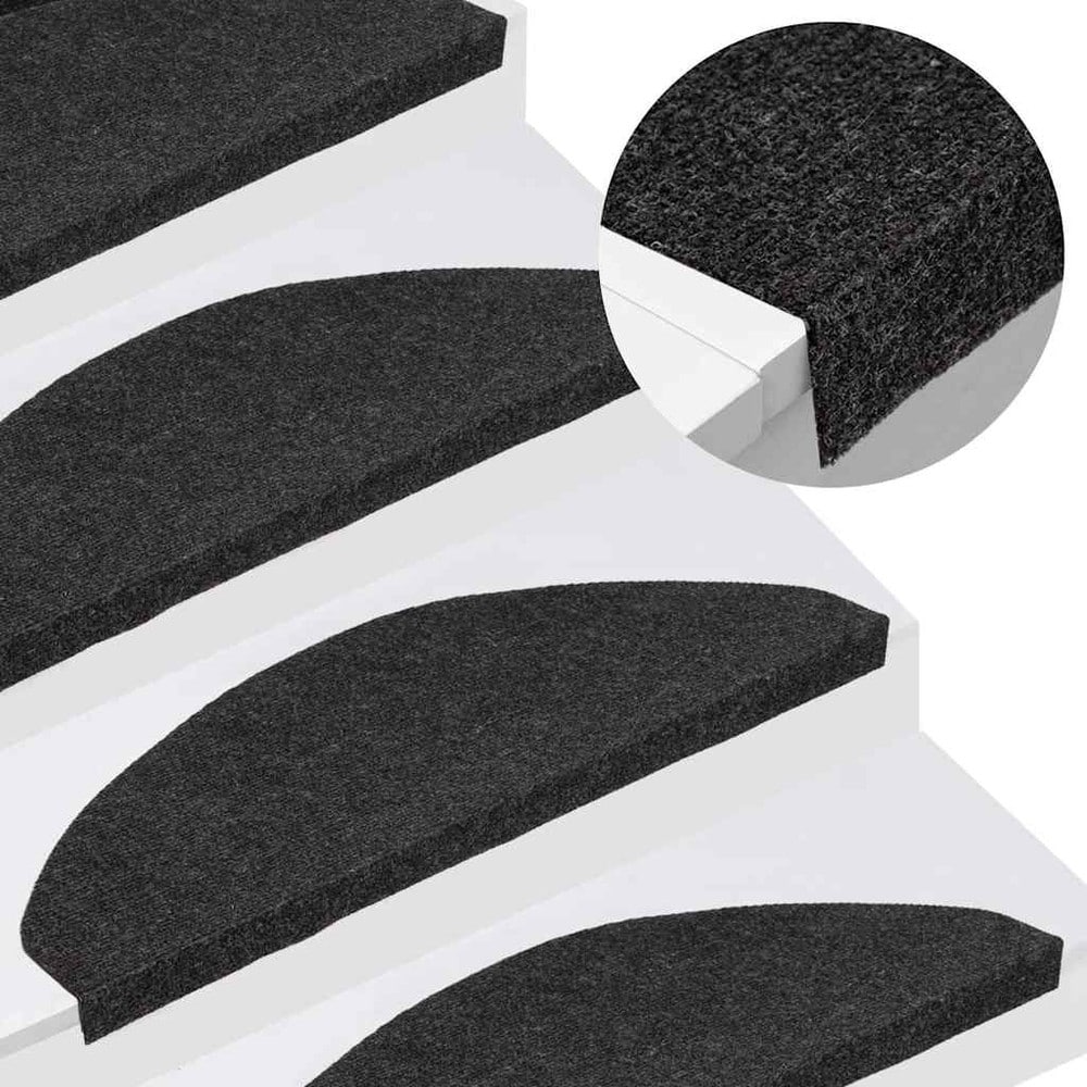 15 st trappstegsmattor 65×22,5×3,5 cm / självhäftande trappmattor i nålfilt – Svart