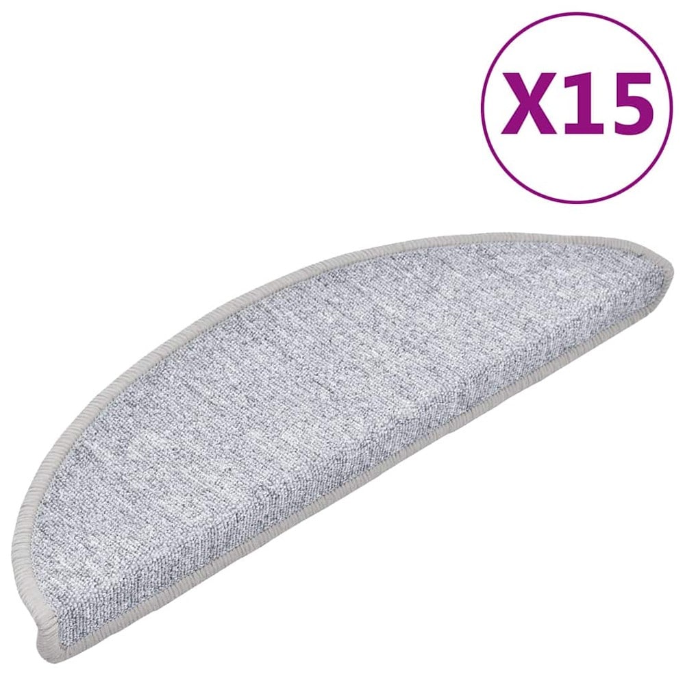 15 st halvrunda trappstegsmattor 56×17×3 cm / trappmattor i tuftad polypropen – Ljusgrå