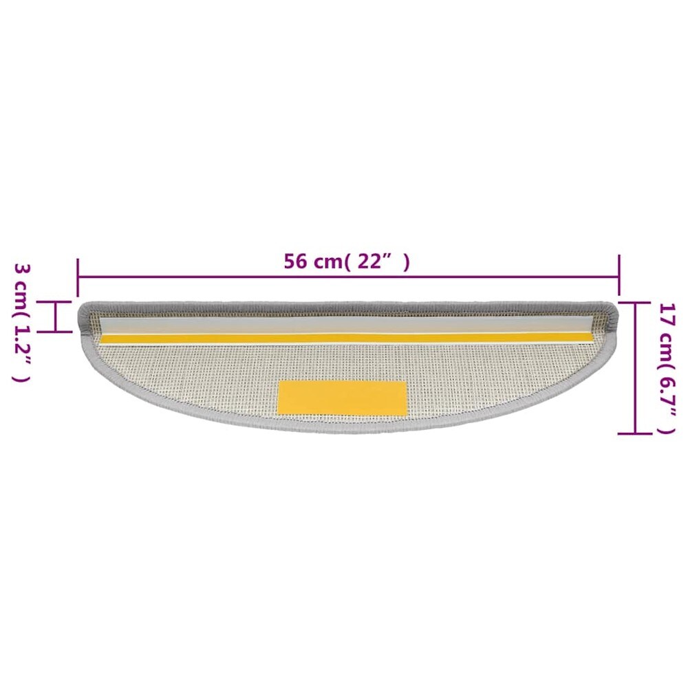 15 st halvrunda trappstegsmattor 56×17×3 cm / trappmattor i tuftad polypropen – Ljusgrå