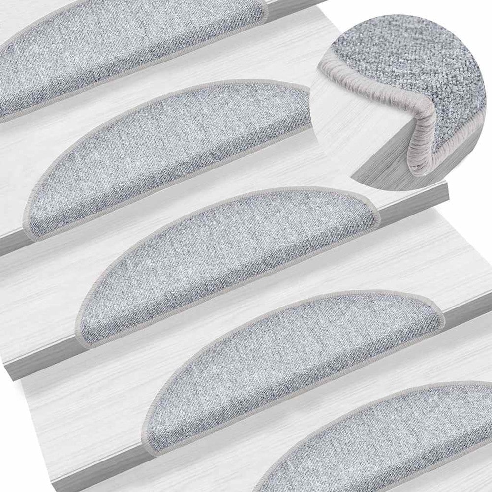 15 st halvrunda trappstegsmattor 56×17×3 cm / trappmattor i tuftad polypropen – Ljusgrå