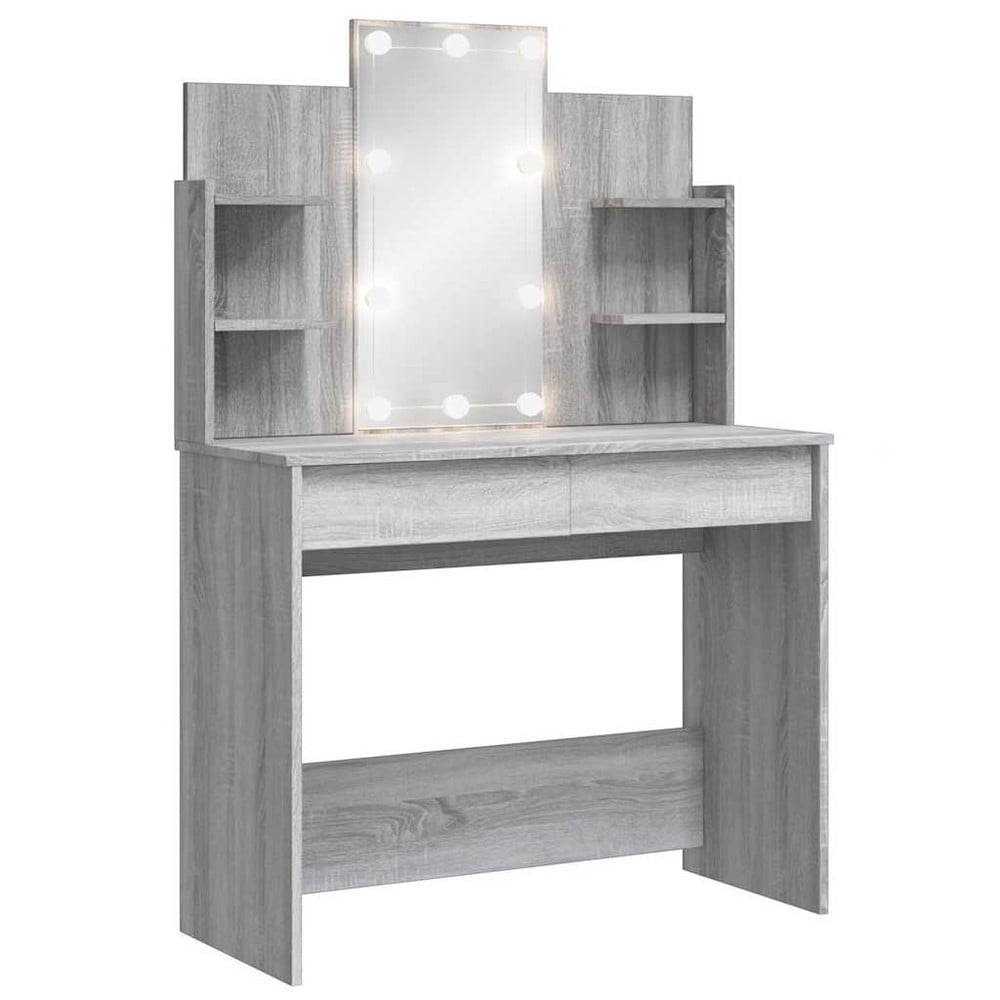 Sminkbord 96×40×142 cm / toalettbord med spegel, LED-belysning och förvaring – Grå