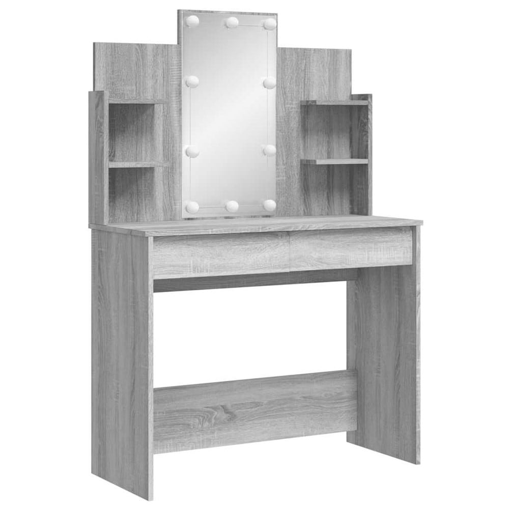 Sminkbord 96×40×142 cm / toalettbord med spegel, LED-belysning och förvaring – Grå