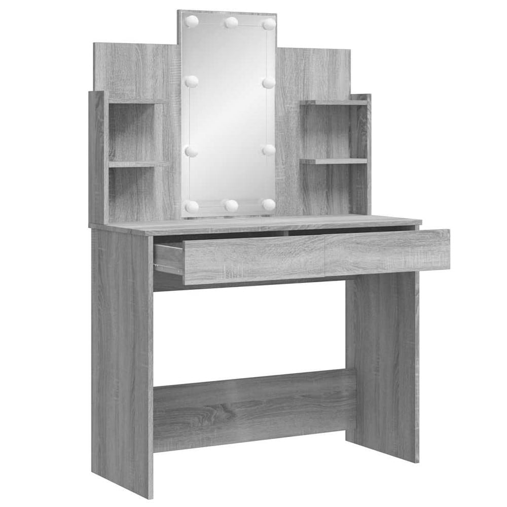 Sminkbord 96×40×142 cm / toalettbord med spegel, LED-belysning och förvaring – Grå