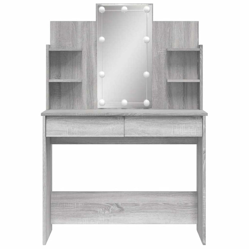 Sminkbord 96×40×142 cm / toalettbord med spegel, LED-belysning och förvaring – Grå