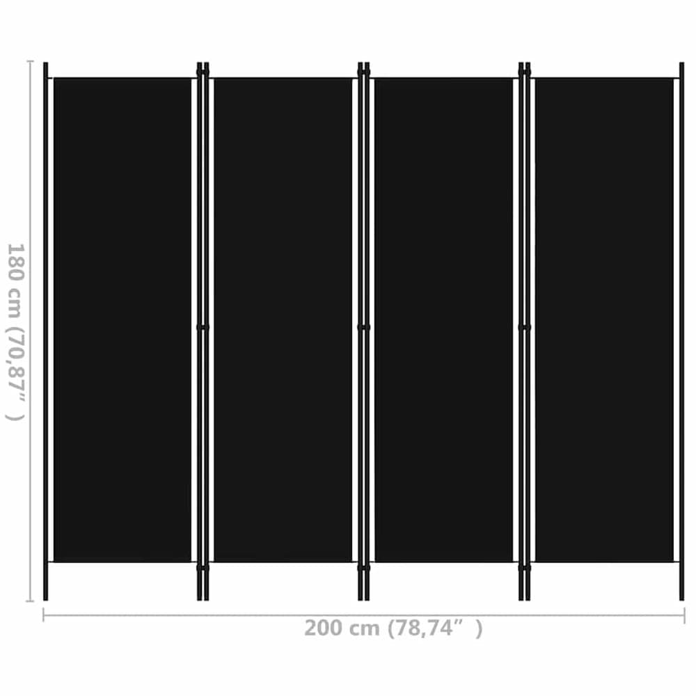 Rumsavdelare 4 paneler 200×180 cm / vikvägg / skärmvägg / insynsskydd – Svart
