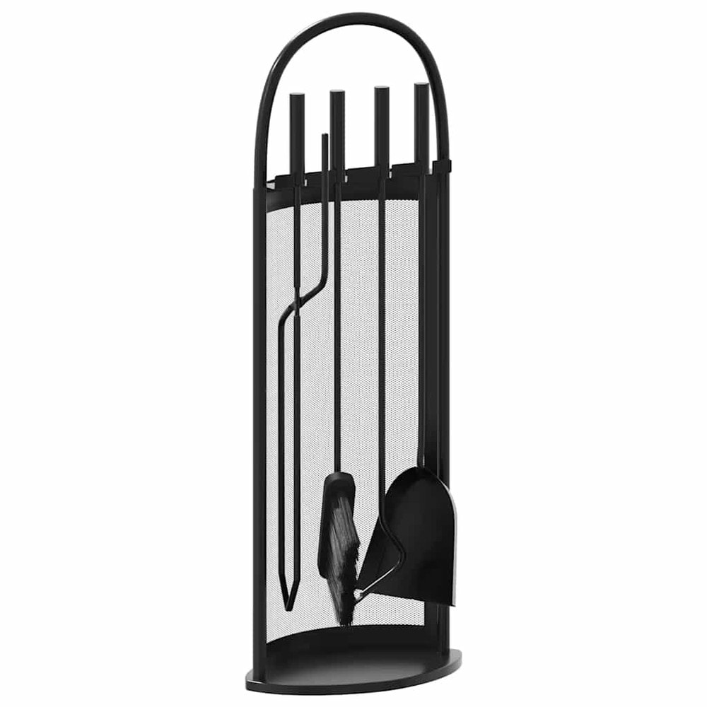 Eldställ 5 delar 23×15×66 cm / eldstadsset / eldstadsverktyg med ställ – Svart