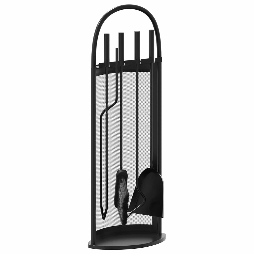 Eldställ 5 delar 23×15×66 cm / eldstadsset / eldstadsverktyg med ställ – Svart