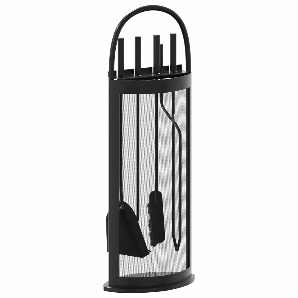 Eldställ 5 delar 23×15×66 cm / eldstadsset / eldstadsverktyg med ställ – Svart