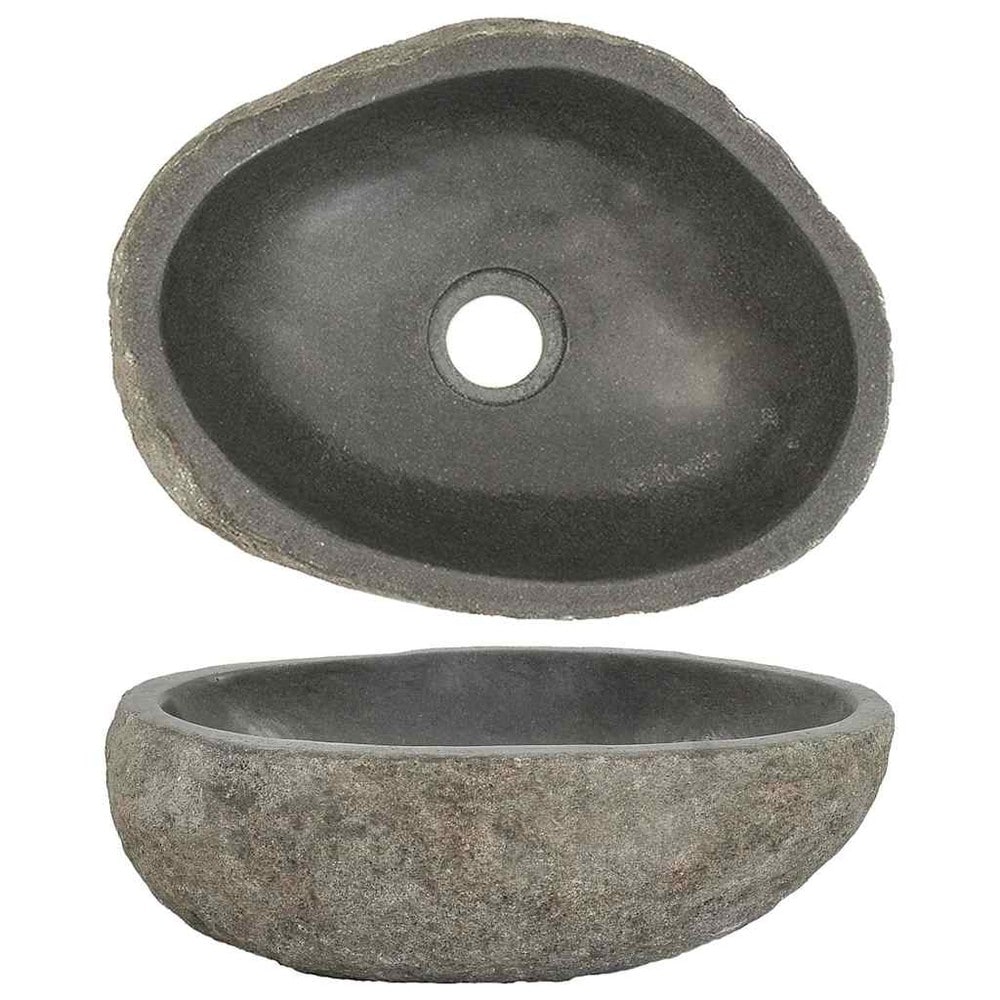Handfat i flodsten 29–38×24–31×12 cm / ovalt tvättställ i natursten