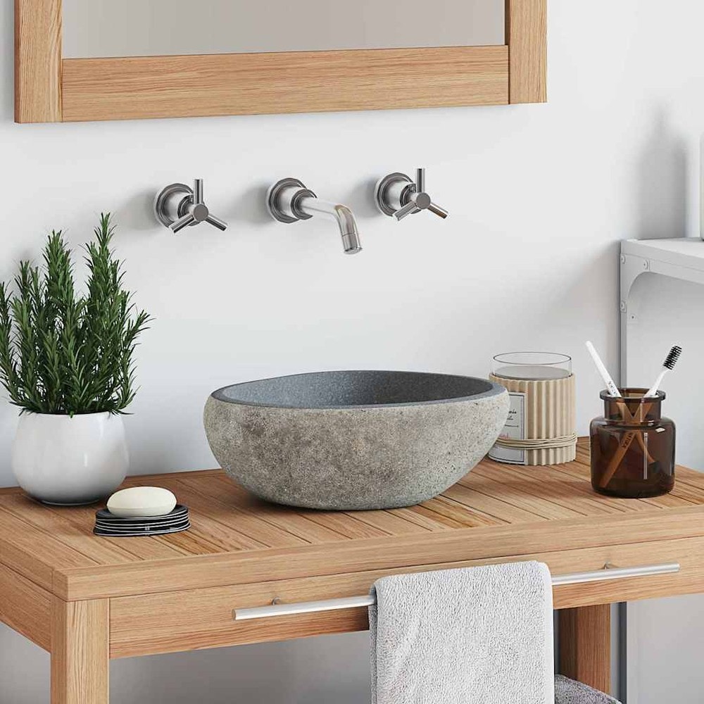 Handfat i flodsten 29–38×24–31×12 cm / ovalt tvättställ i natursten
