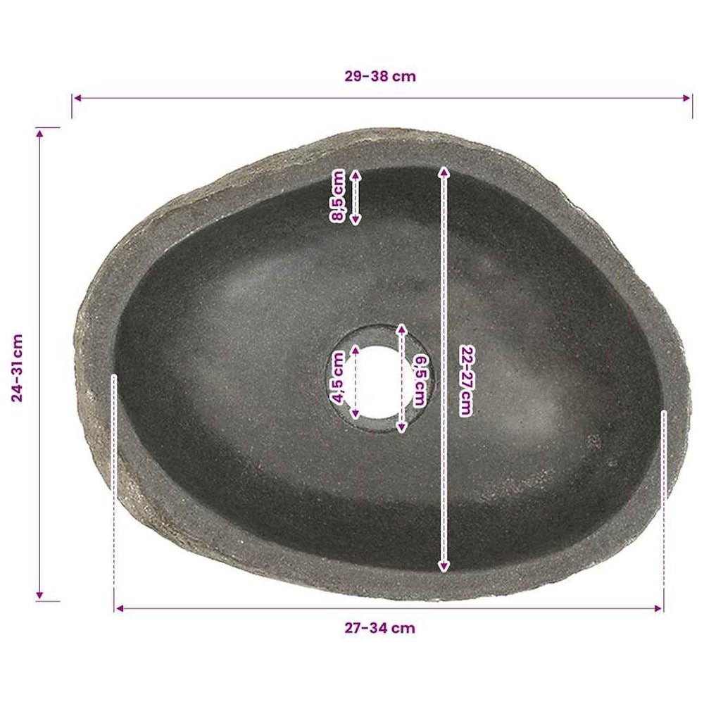 Handfat i flodsten 29–38×24–31×12 cm / ovalt tvättställ i natursten