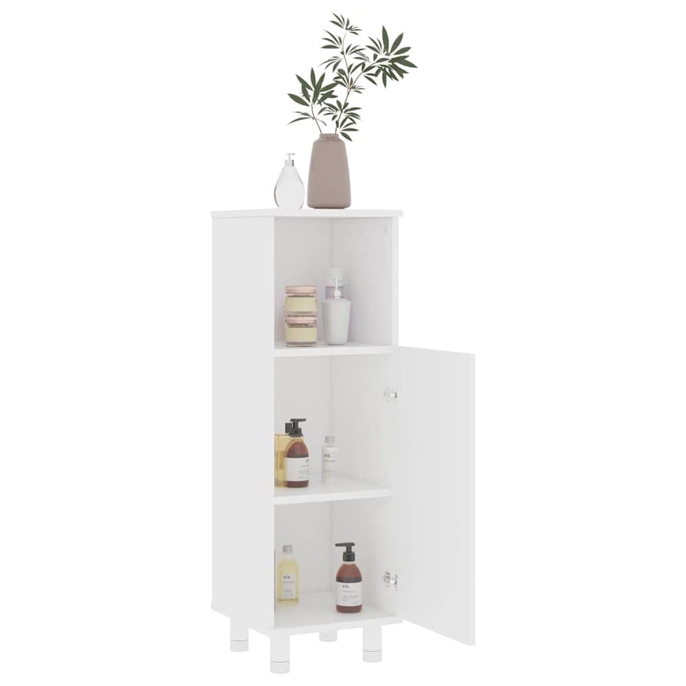 Badrumsskåp 30×30×95 cm / smalt golvskåp med 3 fack och dörr – Vit